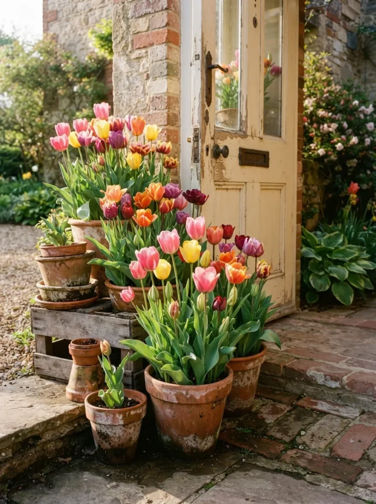 Terracotta Tulip Pots - 17 Spring Front Door Decor Ideas to Welcome Spring