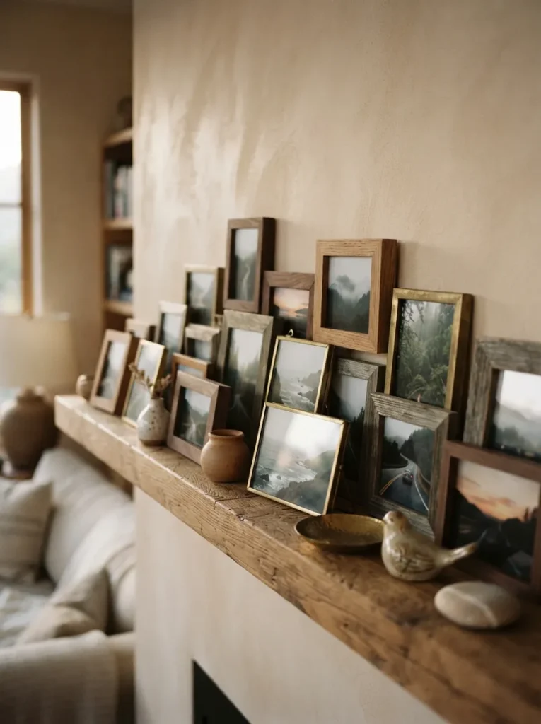Travel Photo Display - 25 Modern Rustic Living Room Ideas That Feel So Cozy