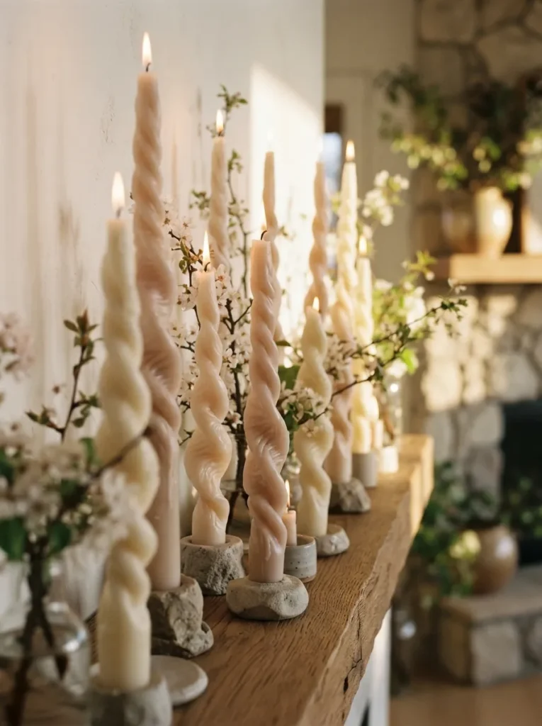 Twisted Candle Style - 22 Spring Mantel Decor Ideas for a Fresh Seasonal Look