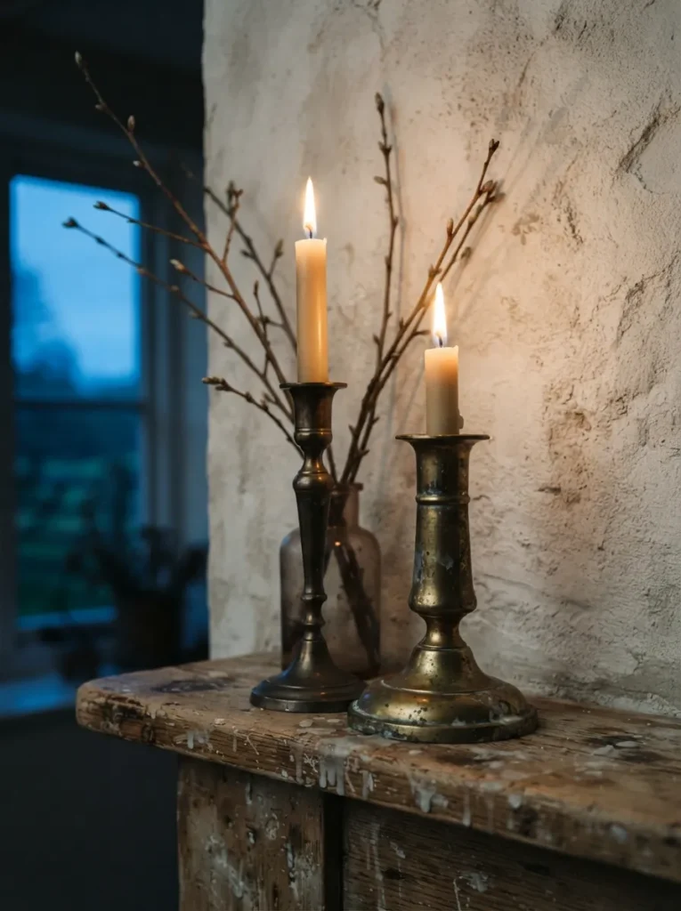 Vintage Candleholder Pair - 17 Rustic Spring Decor Ideas for a Cozy Farmhouse Feel