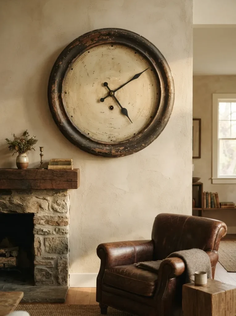 Vintage Family Clock - 25 Modern Rustic Living Room Ideas That Feel So Cozy