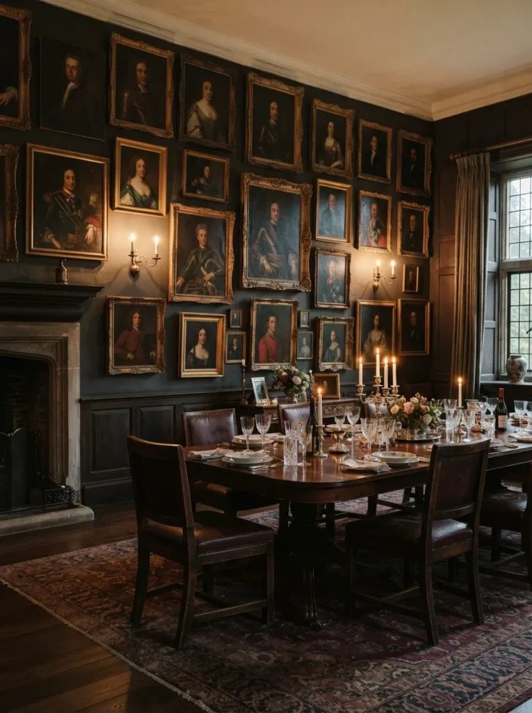 Vintage Portrait Gallery - 20 Moody Dining Room Ideas That Feel Bold and Inviting