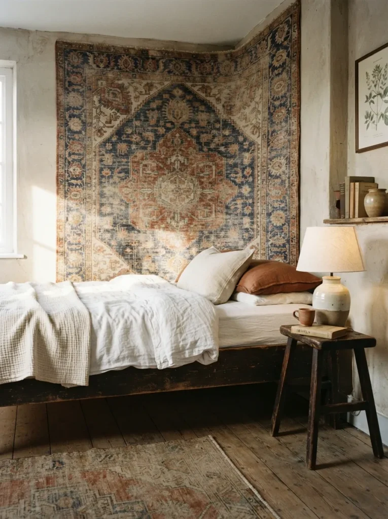 Vintage Rug improve - 17 Stylish Ways to Decorate a Bed Without a Headboard