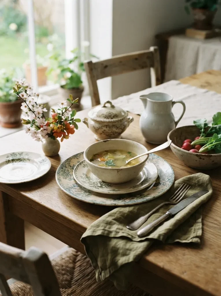 Vintage Stoneware Set For Spring Tablescapes - 21 Spring Tablescapes to Make Your Table Feel Fresh