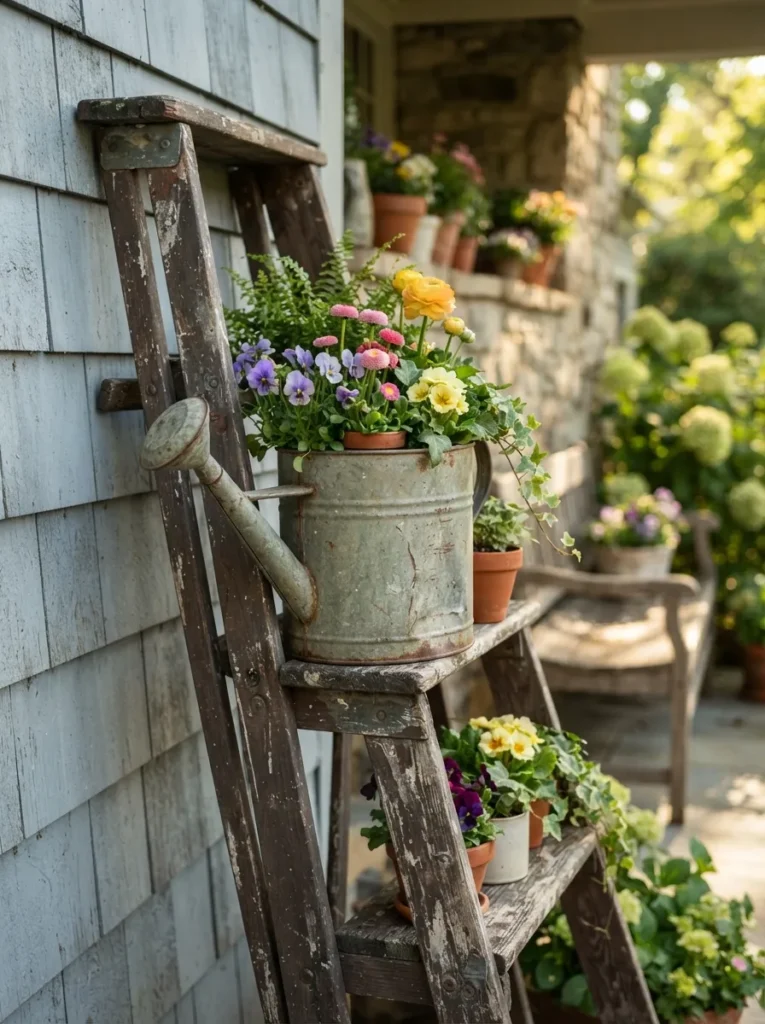 Vintage Watering Can Display - 22 Spring Front Porch Decor Ideas to Welcome the Season