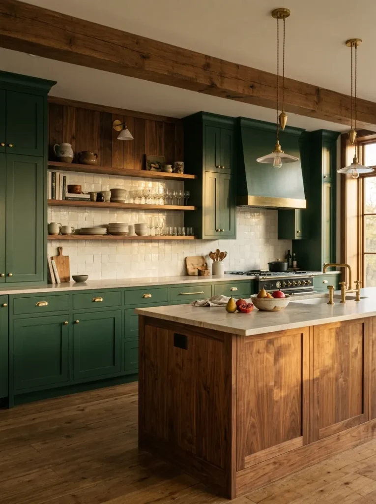 Walnut Green Kitchen - 19 Dark Green Kitchen Ideas for a Rich Modern Look
