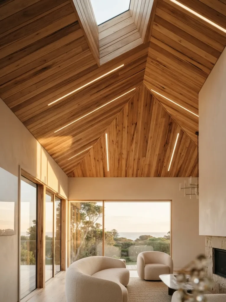 Warm Wood Ceiling - 19 Contemporary Coastal Living Room Ideas for 2026