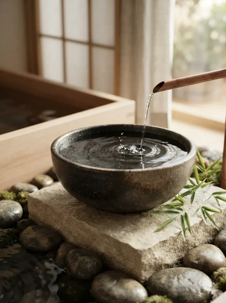 Water Bowl Fountain - 18 Japandi Bathroom Design Ideas for a Calm Modern Space