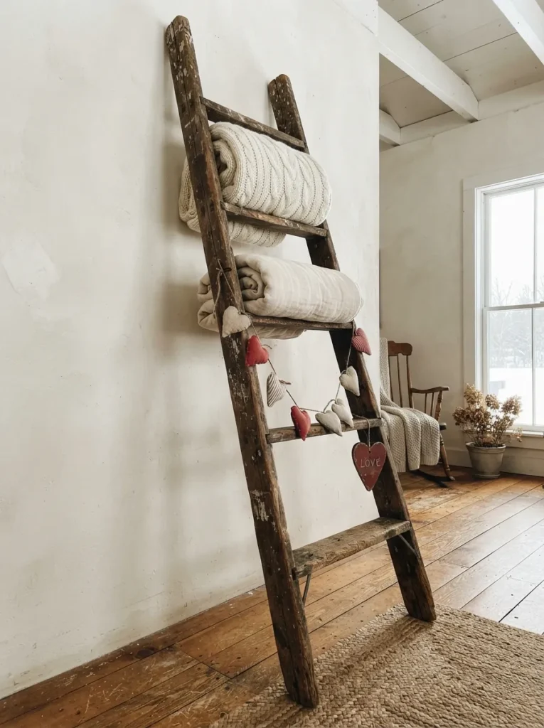 Weathered Ladder Accent - 21 Farmhouse Valentine Decor Ideas for a Cozy Home