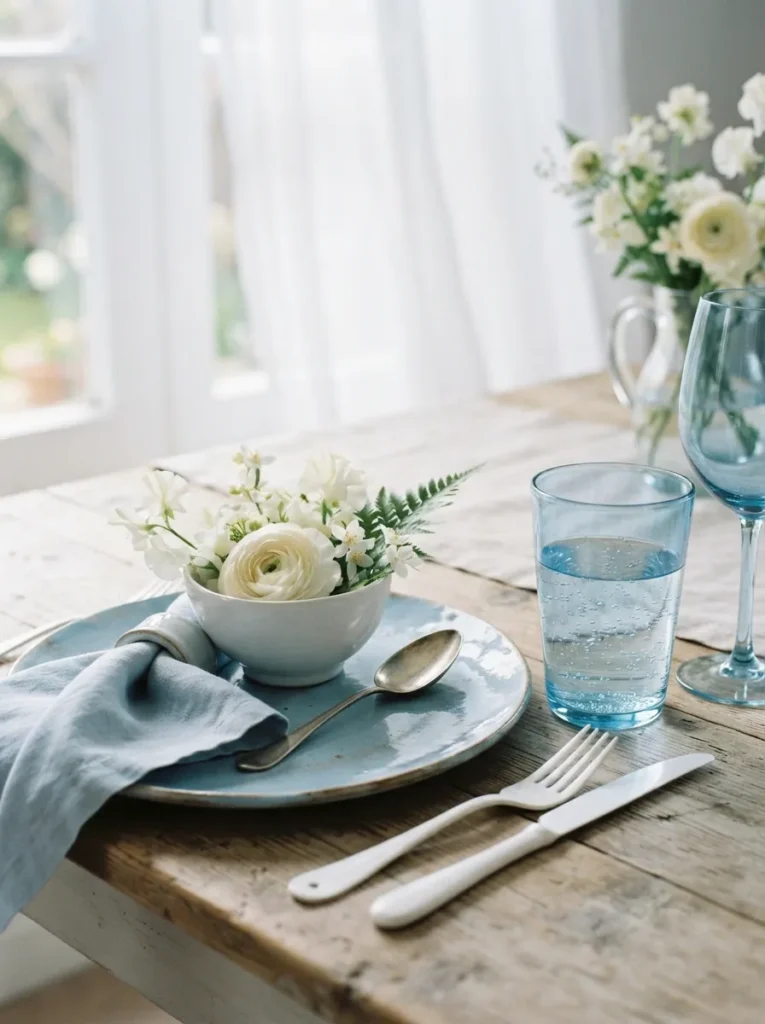 Whisper-Blue Pastels - 21 Spring Tablescapes to Make Your Table Feel Fresh
