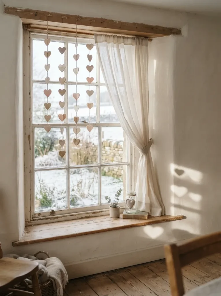 Window Heart Garland - 21 Farmhouse Valentine Decor Ideas for a Cozy Home