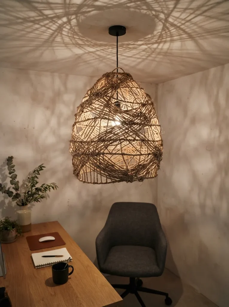 Woven Pendant Light - 17 Stylish Ways to Decorate a Bed Without a Headboard