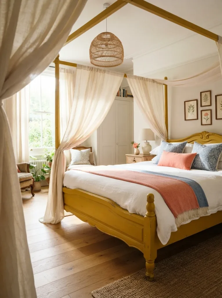 Yellow Canopy Bed - 20 Colorful Bedroom Ideas for a Bright Happy Space