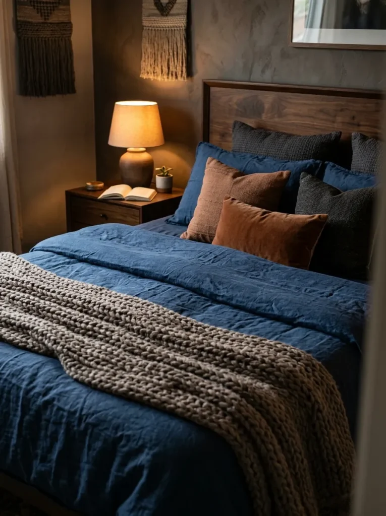 Indigo Linen Bedding For Cozy Dark Boho Bedroom
