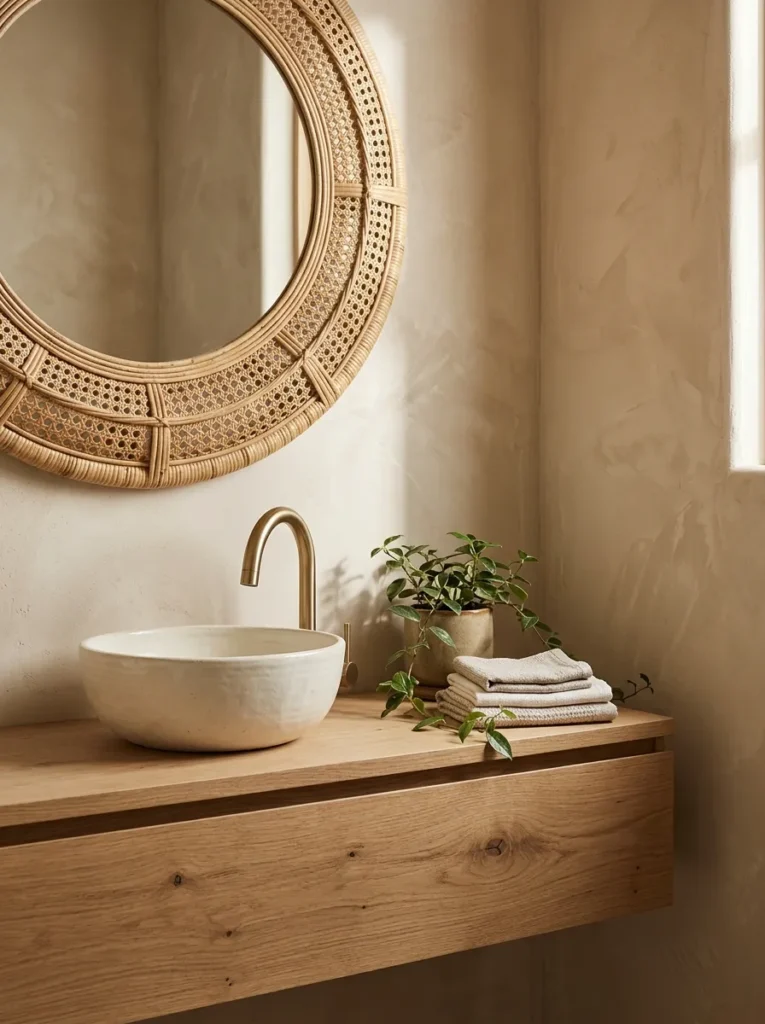Rattan Vanity Mirror For Boho Style Bathroom